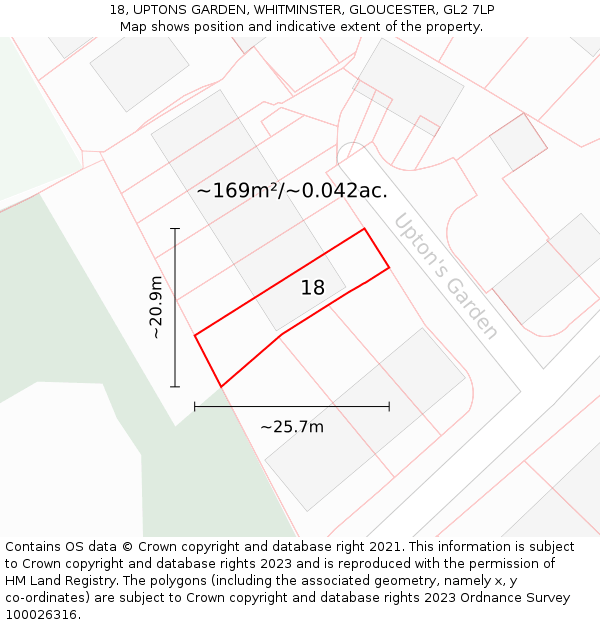 18, UPTONS GARDEN, WHITMINSTER, GLOUCESTER, GL2 7LP: Plot and title map