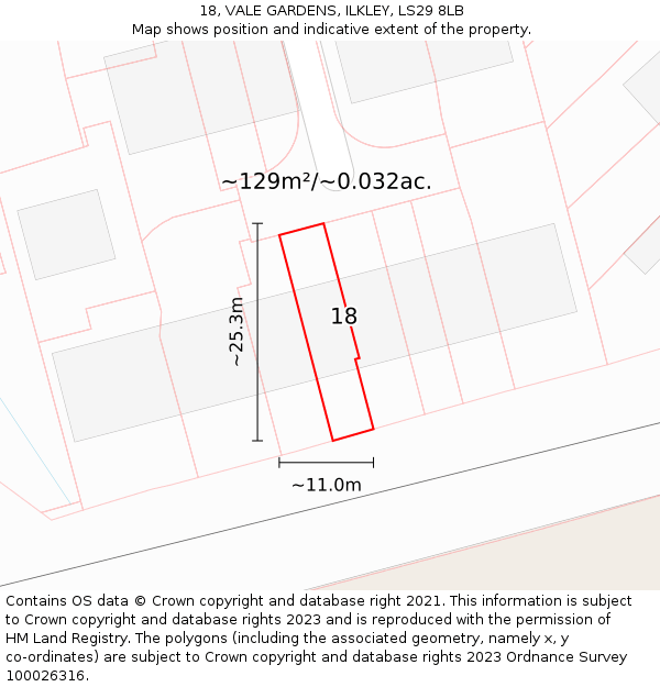18, VALE GARDENS, ILKLEY, LS29 8LB: Plot and title map