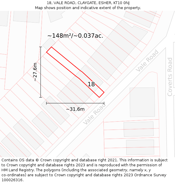18, VALE ROAD, CLAYGATE, ESHER, KT10 0NJ: Plot and title map