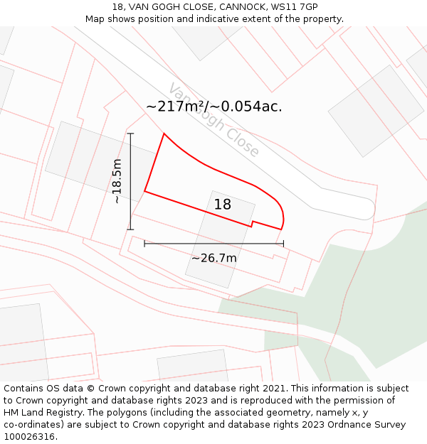 18, VAN GOGH CLOSE, CANNOCK, WS11 7GP: Plot and title map