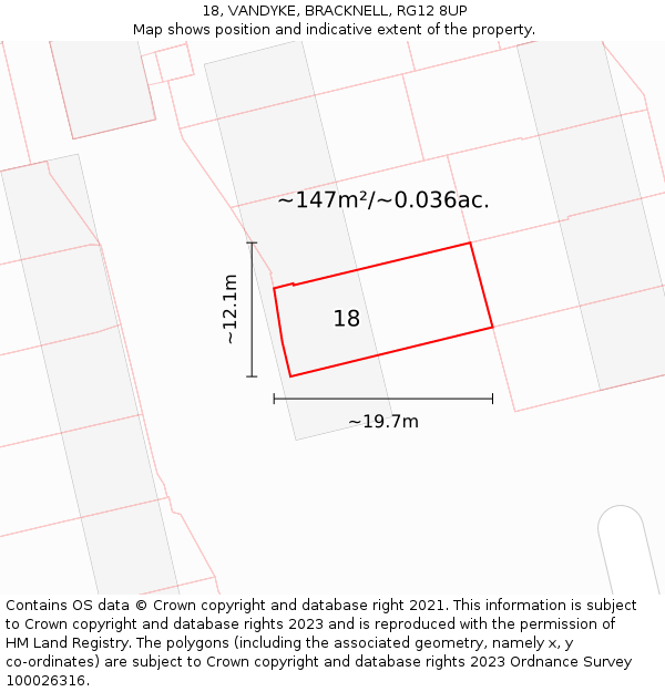 18, VANDYKE, BRACKNELL, RG12 8UP: Plot and title map