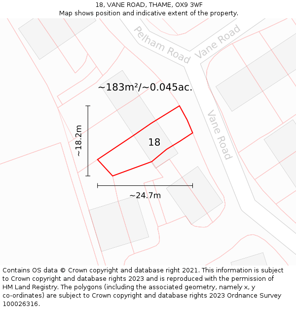 18, VANE ROAD, THAME, OX9 3WF: Plot and title map
