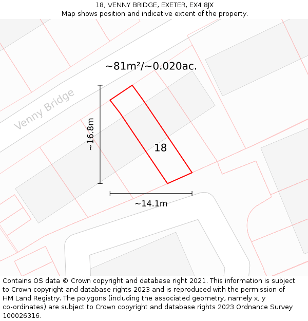 18, VENNY BRIDGE, EXETER, EX4 8JX: Plot and title map