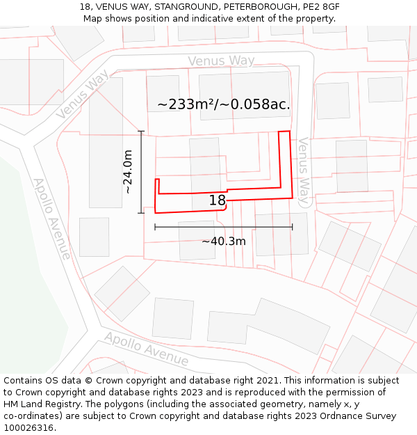 18, VENUS WAY, STANGROUND, PETERBOROUGH, PE2 8GF: Plot and title map