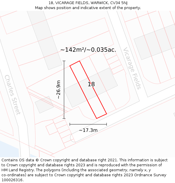 18, VICARAGE FIELDS, WARWICK, CV34 5NJ: Plot and title map