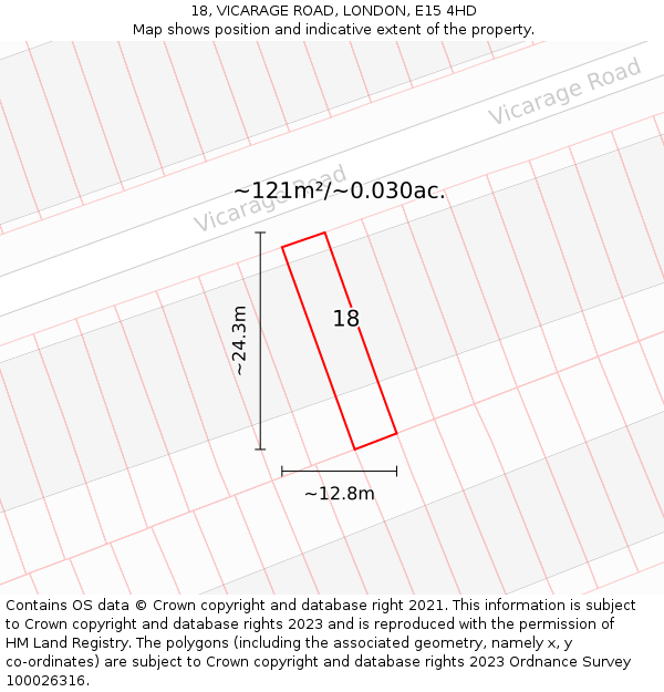 18, VICARAGE ROAD, LONDON, E15 4HD: Plot and title map