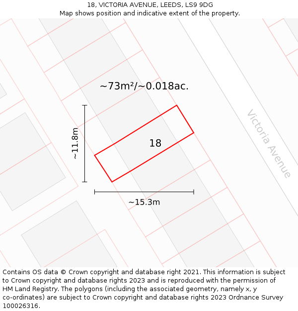 18, VICTORIA AVENUE, LEEDS, LS9 9DG: Plot and title map