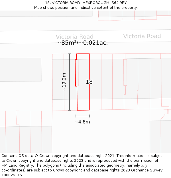 18, VICTORIA ROAD, MEXBOROUGH, S64 9BY: Plot and title map