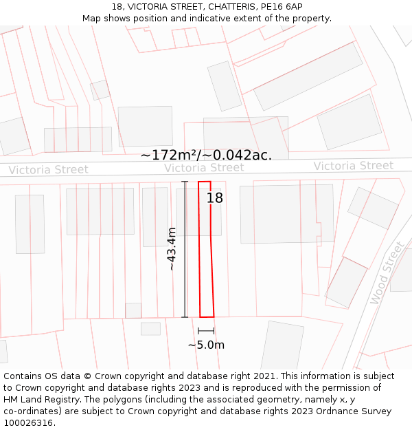 18, VICTORIA STREET, CHATTERIS, PE16 6AP: Plot and title map