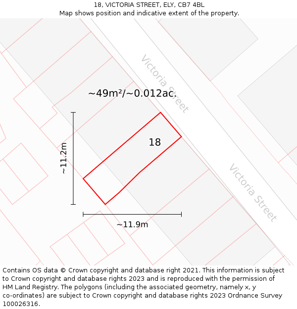 18, VICTORIA STREET, ELY, CB7 4BL: Plot and title map