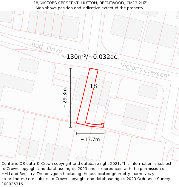 18, VICTORS CRESCENT, HUTTON, BRENTWOOD, CM13 2HZ: Plot and title map