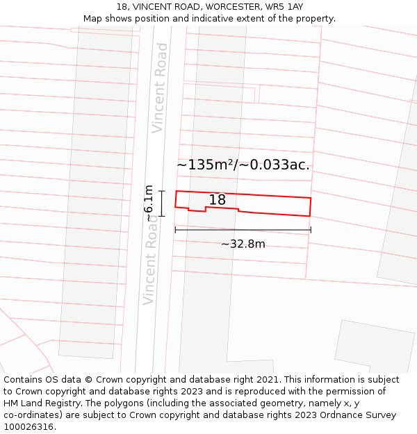 18, VINCENT ROAD, WORCESTER, WR5 1AY: Plot and title map