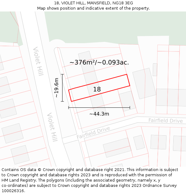 18, VIOLET HILL, MANSFIELD, NG18 3EG: Plot and title map