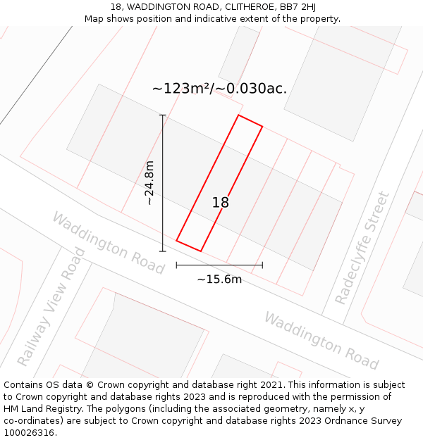 18, WADDINGTON ROAD, CLITHEROE, BB7 2HJ: Plot and title map