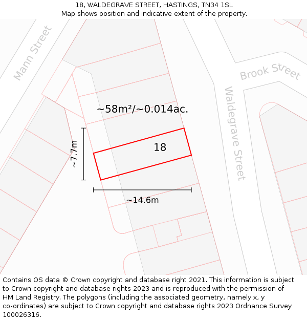 18, WALDEGRAVE STREET, HASTINGS, TN34 1SL: Plot and title map