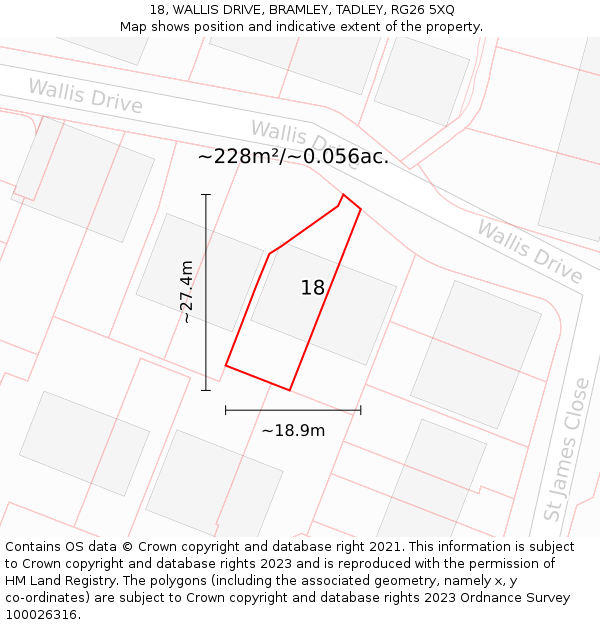 18, WALLIS DRIVE, BRAMLEY, TADLEY, RG26 5XQ: Plot and title map