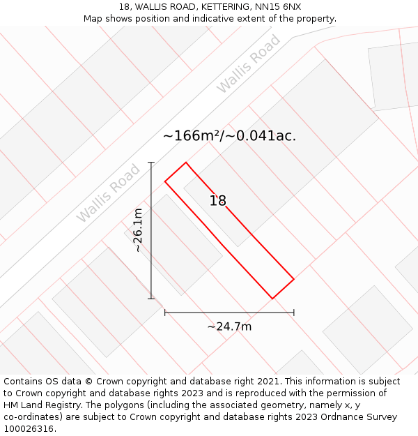 18, WALLIS ROAD, KETTERING, NN15 6NX: Plot and title map