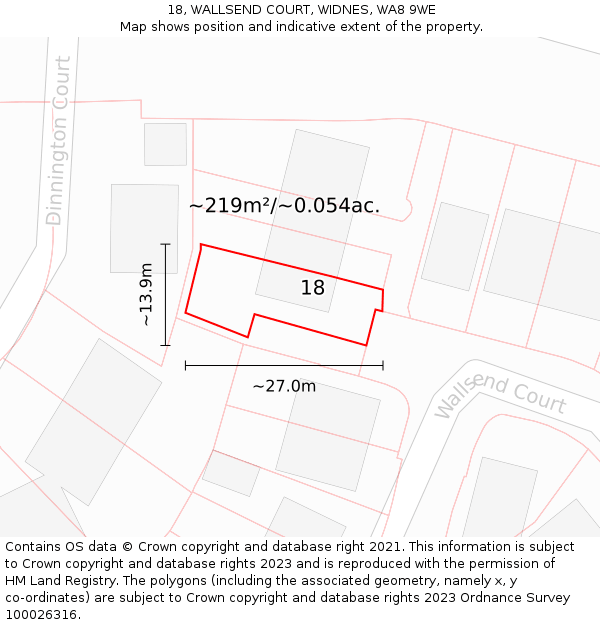 18, WALLSEND COURT, WIDNES, WA8 9WE: Plot and title map