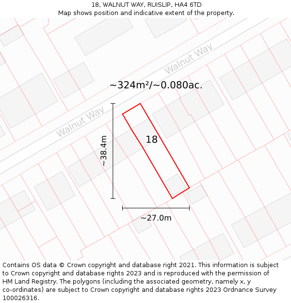 18, WALNUT WAY, RUISLIP, HA4 6TD: Plot and title map