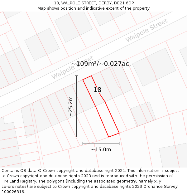 18, WALPOLE STREET, DERBY, DE21 6DP: Plot and title map