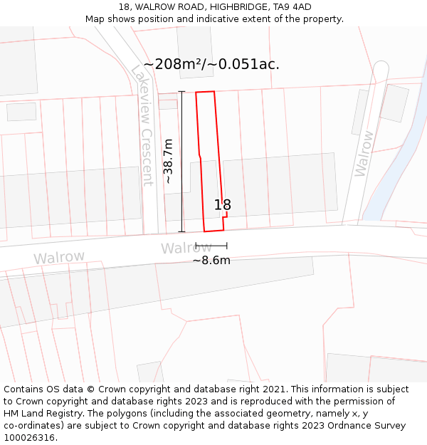 18, WALROW ROAD, HIGHBRIDGE, TA9 4AD: Plot and title map