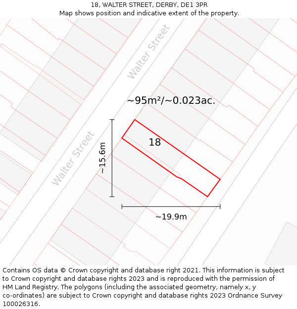 18, WALTER STREET, DERBY, DE1 3PR: Plot and title map