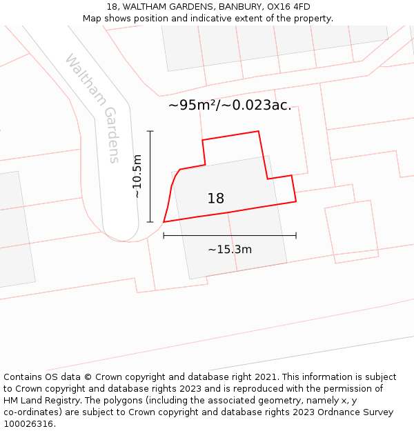 18, WALTHAM GARDENS, BANBURY, OX16 4FD: Plot and title map