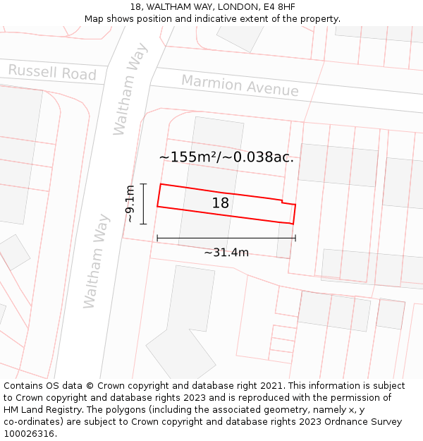 18, WALTHAM WAY, LONDON, E4 8HF: Plot and title map