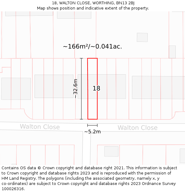 18, WALTON CLOSE, WORTHING, BN13 2BJ: Plot and title map