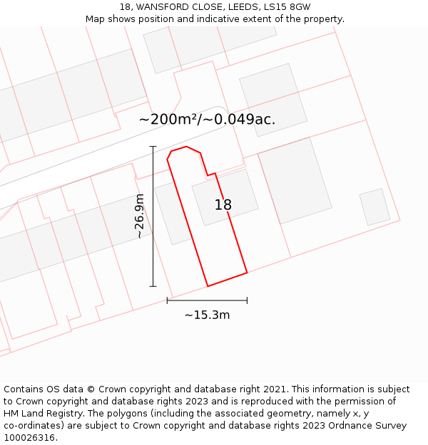 18, WANSFORD CLOSE, LEEDS, LS15 8GW: Plot and title map