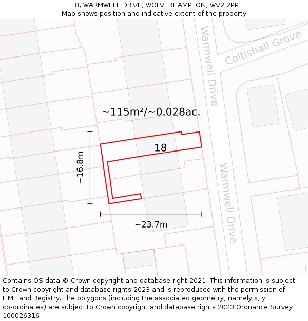 18, WARMWELL DRIVE, WOLVERHAMPTON, WV2 2PP: Plot and title map