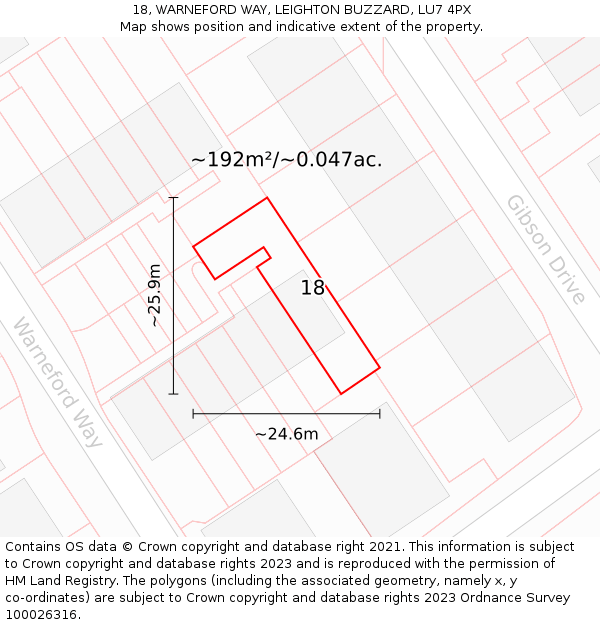 18, WARNEFORD WAY, LEIGHTON BUZZARD, LU7 4PX: Plot and title map