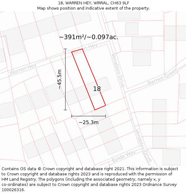 18, WARREN HEY, WIRRAL, CH63 9LF: Plot and title map