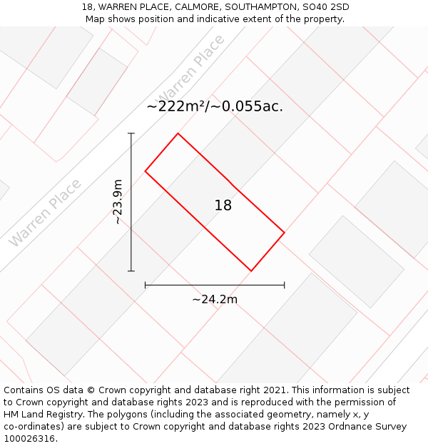 18, WARREN PLACE, CALMORE, SOUTHAMPTON, SO40 2SD: Plot and title map