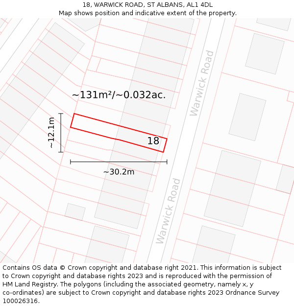 18, WARWICK ROAD, ST ALBANS, AL1 4DL: Plot and title map