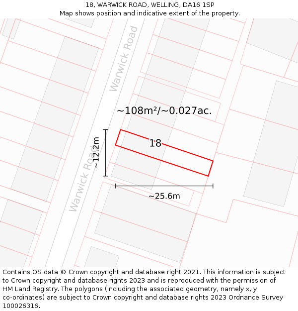 18, WARWICK ROAD, WELLING, DA16 1SP: Plot and title map
