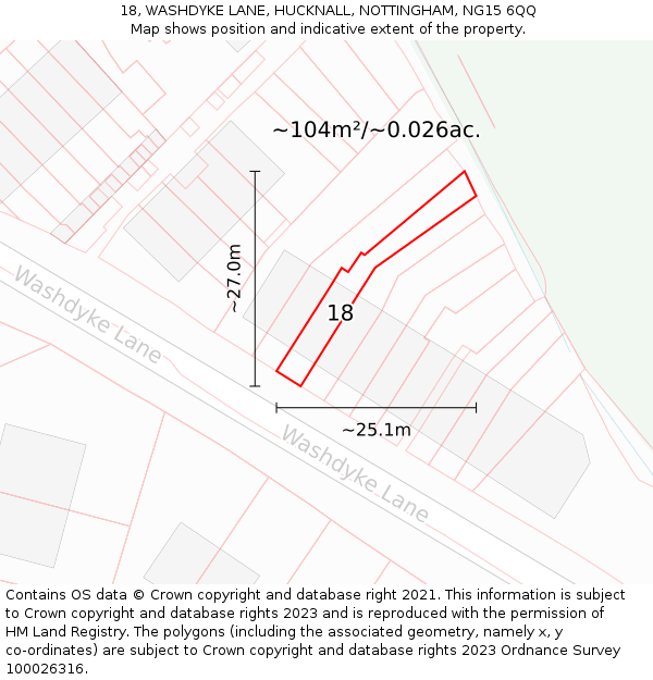 18, WASHDYKE LANE, HUCKNALL, NOTTINGHAM, NG15 6QQ: Plot and title map