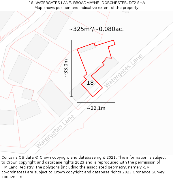18, WATERGATES LANE, BROADMAYNE, DORCHESTER, DT2 8HA: Plot and title map