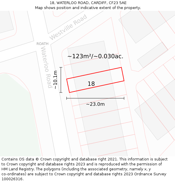 18, WATERLOO ROAD, CARDIFF, CF23 5AE: Plot and title map