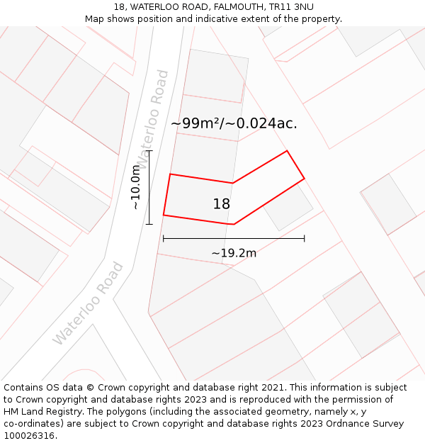 18, WATERLOO ROAD, FALMOUTH, TR11 3NU: Plot and title map