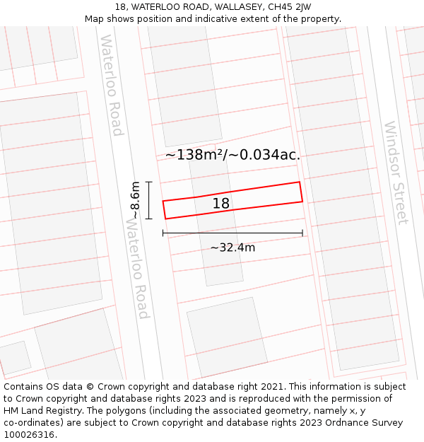 18, WATERLOO ROAD, WALLASEY, CH45 2JW: Plot and title map