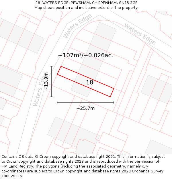 18, WATERS EDGE, PEWSHAM, CHIPPENHAM, SN15 3GE: Plot and title map