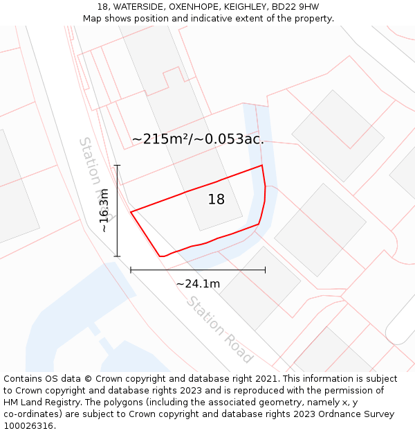 18, WATERSIDE, OXENHOPE, KEIGHLEY, BD22 9HW: Plot and title map
