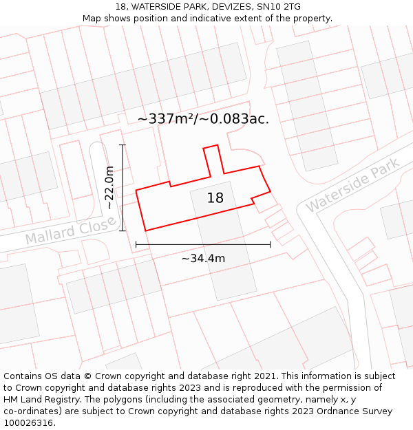 18, WATERSIDE PARK, DEVIZES, SN10 2TG: Plot and title map