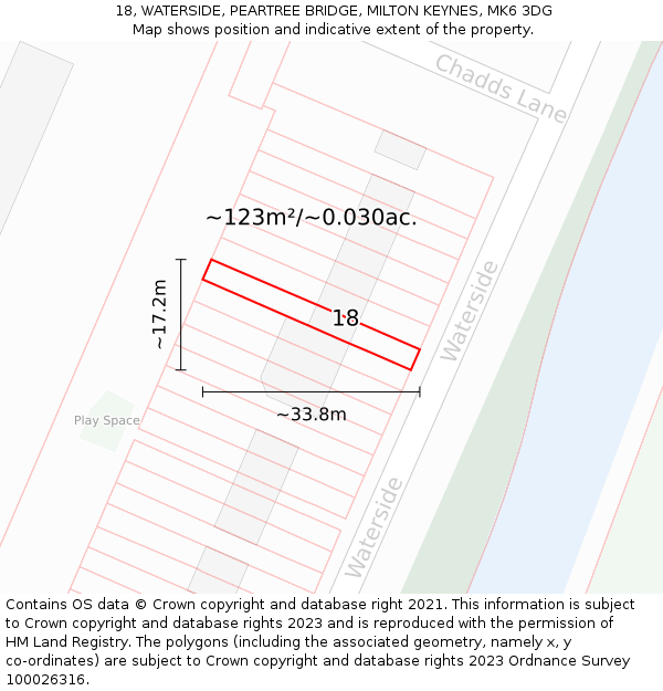 18, WATERSIDE, PEARTREE BRIDGE, MILTON KEYNES, MK6 3DG: Plot and title map