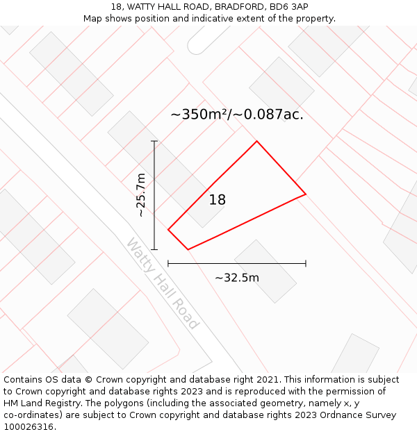 18, WATTY HALL ROAD, BRADFORD, BD6 3AP: Plot and title map