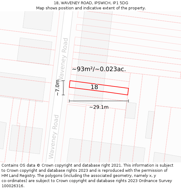 18, WAVENEY ROAD, IPSWICH, IP1 5DG: Plot and title map