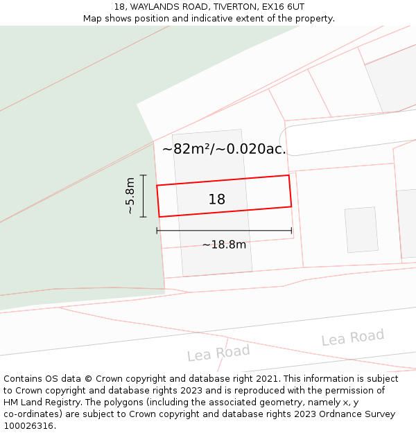18, WAYLANDS ROAD, TIVERTON, EX16 6UT: Plot and title map