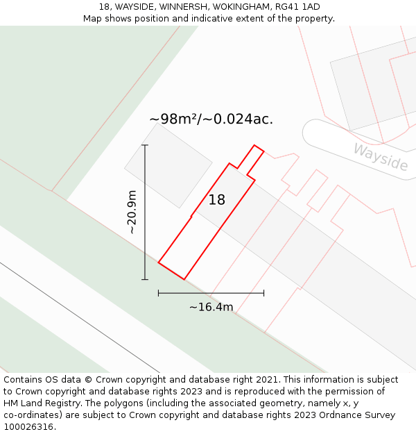18, WAYSIDE, WINNERSH, WOKINGHAM, RG41 1AD: Plot and title map