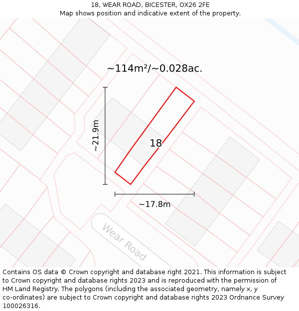 18, WEAR ROAD, BICESTER, OX26 2FE: Plot and title map